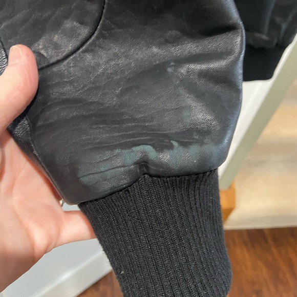 Black Leather Jacket with Fur Hood - Picture 4 of 8